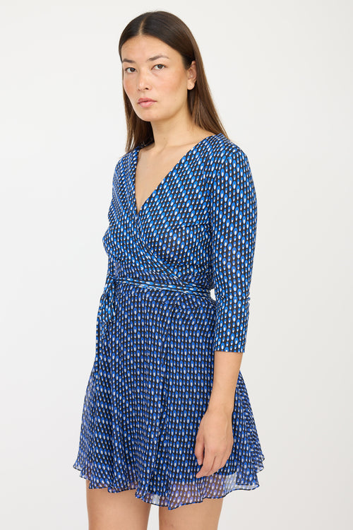 Diane von Furstenberg Black & Blue Silk Polka Dot Wrap Dress