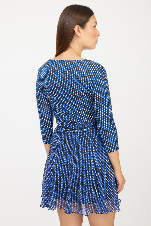 Diane von Furstenberg Black & Blue Silk Polka Dot Wrap Dress