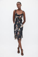 Diane von Furstenberg Black & Multicolour Silk Printed Sheer Dress