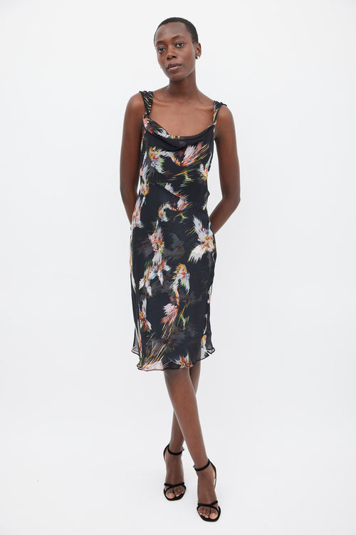 Diane von Furstenberg Black & Multicolour Silk Printed Sheer Dress