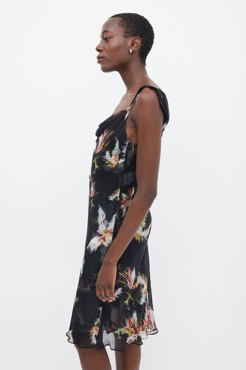 Diane von Furstenberg Black & Multicolour Silk Printed Sheer Dress