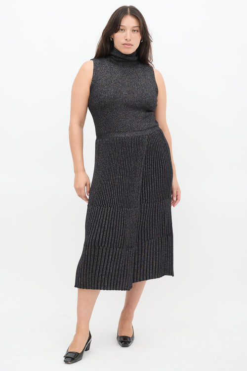 Diane von Furstenberg Black Wool Lennon Sparkly Pleated Midi Dress