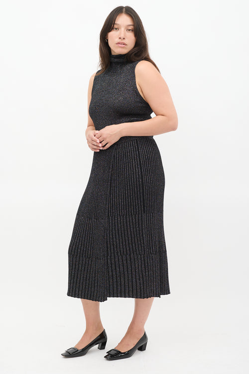 Diane von Furstenberg Black Wool Lennon Sparkly Pleated Midi Dress