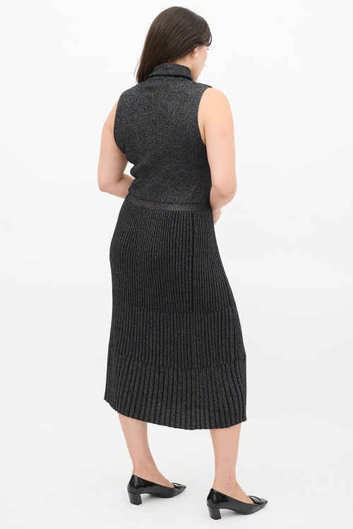 Diane von Furstenberg Black Wool Lennon Sparkly Pleated Midi Dress