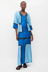 Diane von Furstenberg Blue & Multicolour Printed Tie Waist Dress