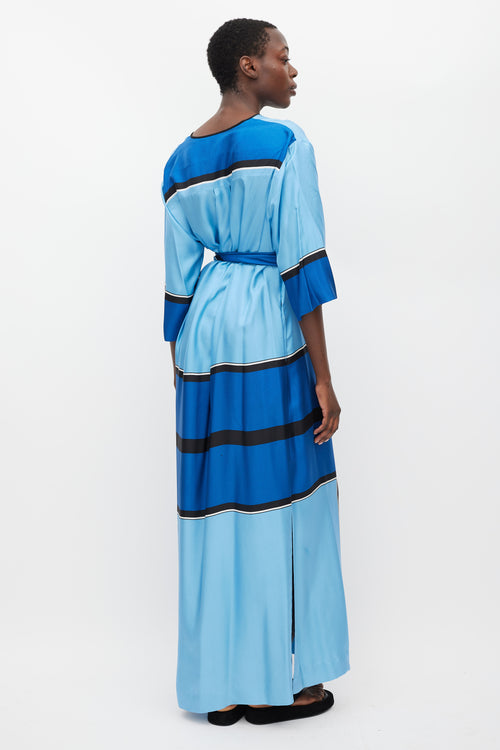 Diane von Furstenberg Blue & Multicolour Printed Tie Waist Dress