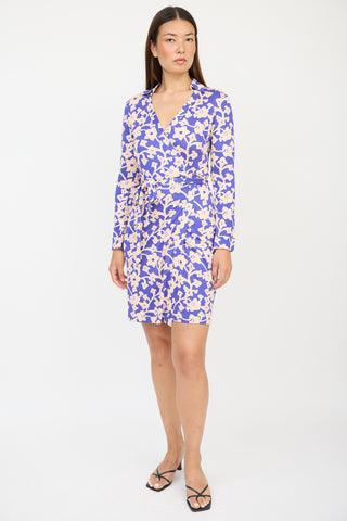 Diane von Furstenberg Blue & Pink Silk Floral Wrap Dress