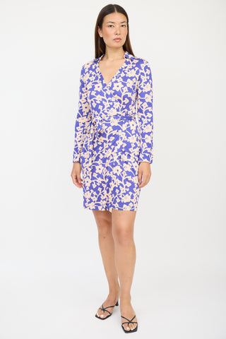 Diane von Furstenberg Blue & Pink Silk Floral Wrap Dress
