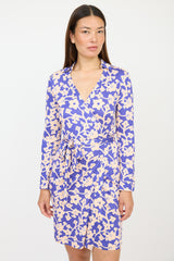 Diane von Furstenberg Blue & Pink Silk Floral Wrap Dress