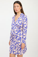 Diane von Furstenberg Blue & Pink Silk Floral Wrap Dress