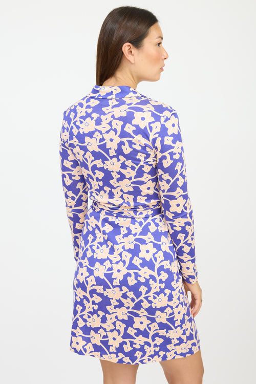 Diane von Furstenberg Blue & Pink Silk Floral Wrap Dress