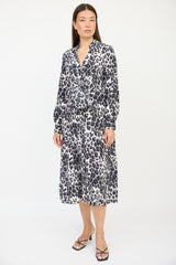 Diane von Furstenberg Cream & Grey Silk Printed Tie Dress