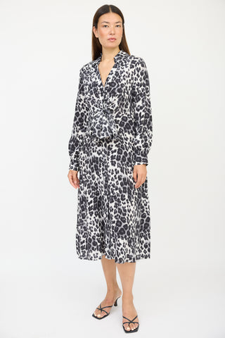 Diane von Furstenberg Cream & Grey Silk Printed Tie Dress