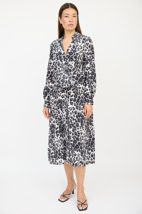 Diane von Furstenberg Cream & Grey Silk Printed Tie Dress