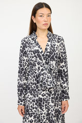 Diane von Furstenberg Cream & Grey Silk Printed Tie Dress