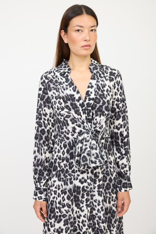 Diane von Furstenberg Cream & Grey Silk Printed Tie Dress