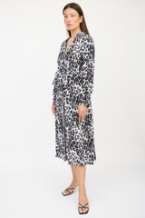 Diane von Furstenberg Cream & Grey Silk Printed Tie Dress