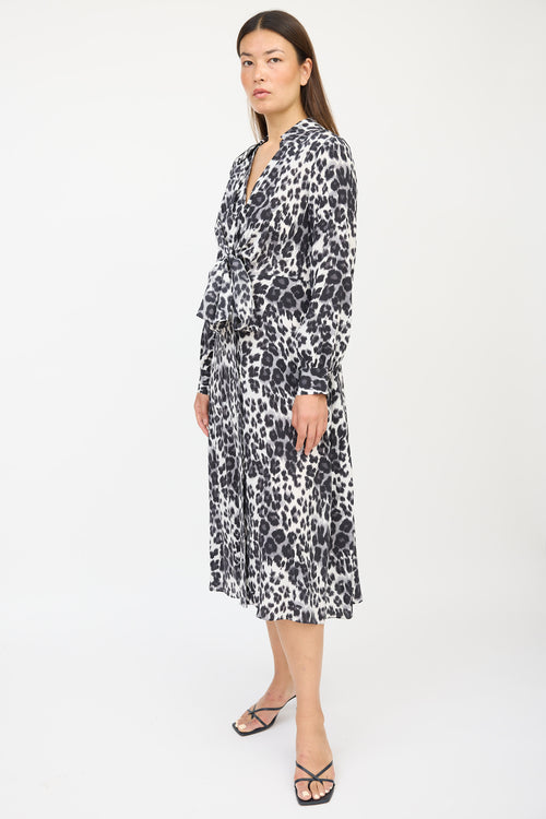 Diane von Furstenberg Cream & Grey Silk Printed Tie Dress