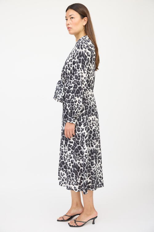 Diane von Furstenberg Cream & Grey Silk Printed Tie Dress