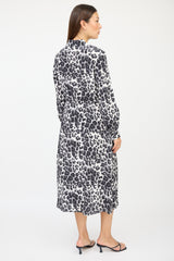 Diane von Furstenberg Cream & Grey Silk Printed Tie Dress