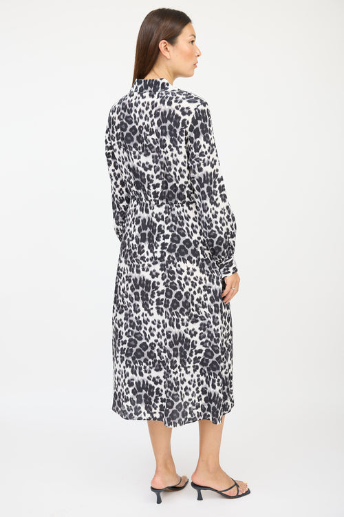 Diane von Furstenberg Cream & Grey Silk Printed Tie Dress
