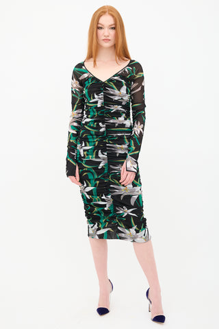 Diane von Furstenberg Ruched Mesh Camille Floral Dress