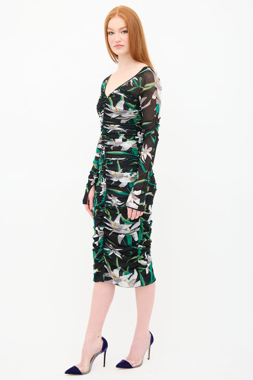 Diane von Furstenberg Ruched Mesh Camille Floral Dress