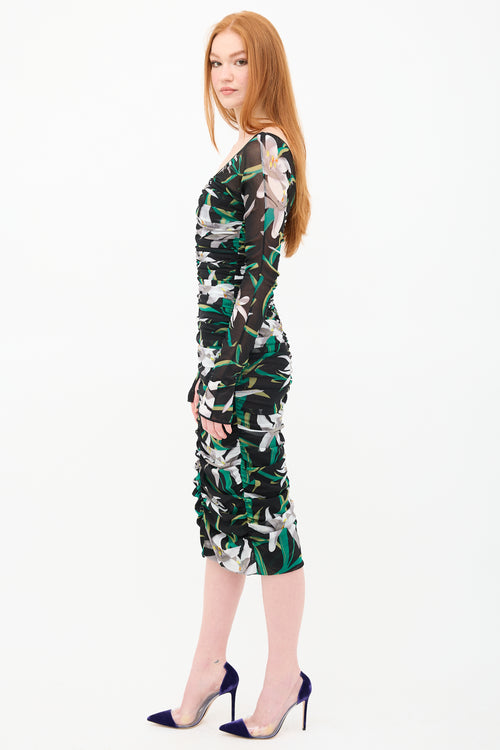 Diane von Furstenberg Ruched Mesh Camille Floral Dress