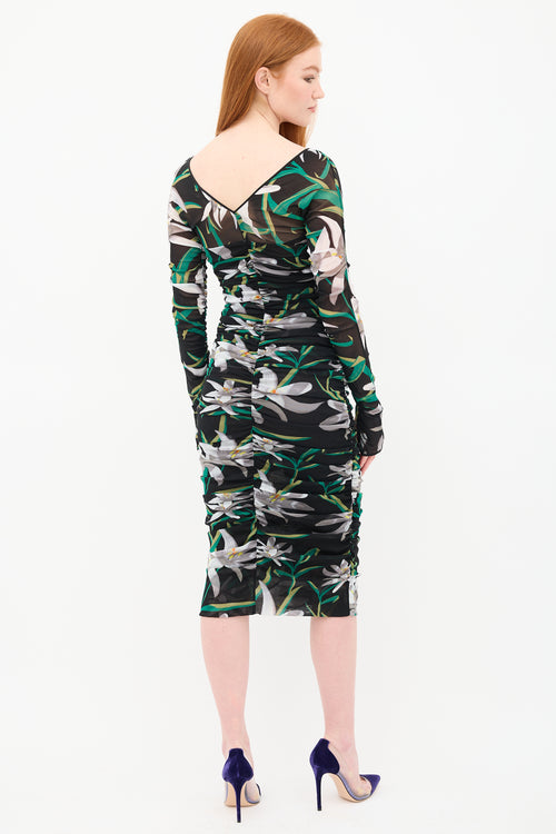 Diane von Furstenberg Ruched Mesh Camille Floral Dress