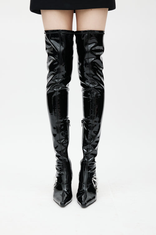 Diesel Black & Silver D-Eclipse Patent Leather Boot