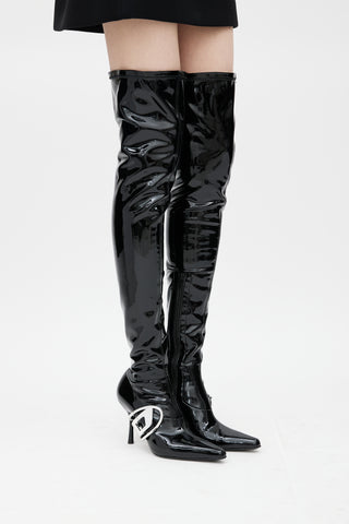 Diesel Black & Silver D-Eclipse Patent Leather Boot
