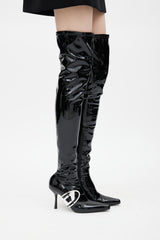 Diesel Black & Silver D-Eclipse Patent Leather Boot