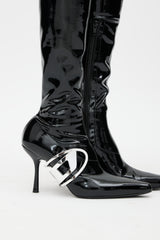 Diesel Black & Silver D-Eclipse Patent Leather Boot