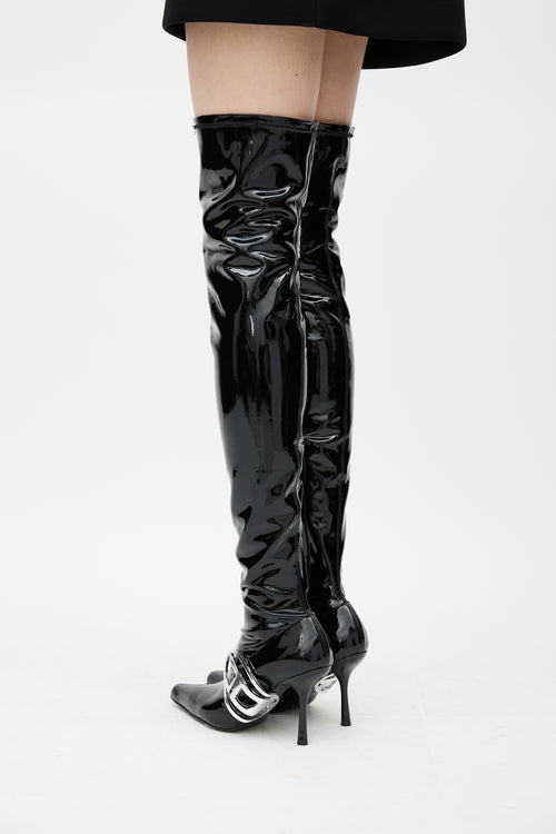 Diesel Black & Silver D-Eclipse Patent Leather Boot
