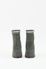 Diesel Black & Multi Sparkle D-Slanty Sock Knit Boot
