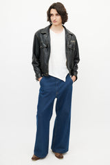 Diesel Black & Multicolour Embroidered Logo Leather Jacket