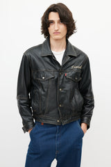 Diesel Black & Multicolour Embroidered Logo Leather Jacket