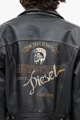Diesel Black & Multicolour Embroidered Logo Leather Jacket