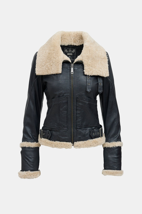 Diesel Leather and Shearling Moto Jacket