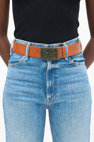 Diesel Brown Leather Logo Buckle Belt