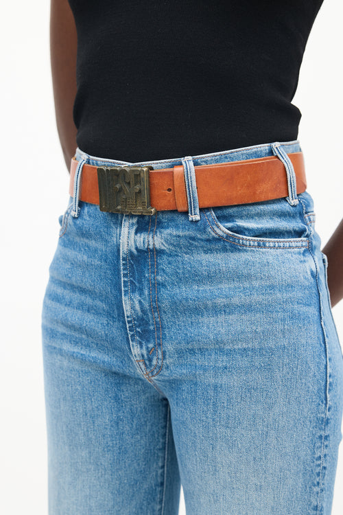 Diesel Brown Leather Logo Buckle Belt