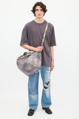 Diesel Grey & Cream Leather Dyed Tote Bag