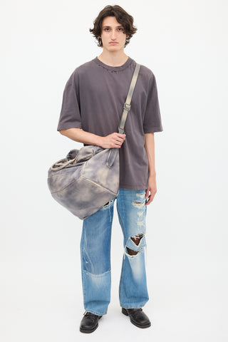 Diesel Grey & Cream Leather Dyed Tote Bag