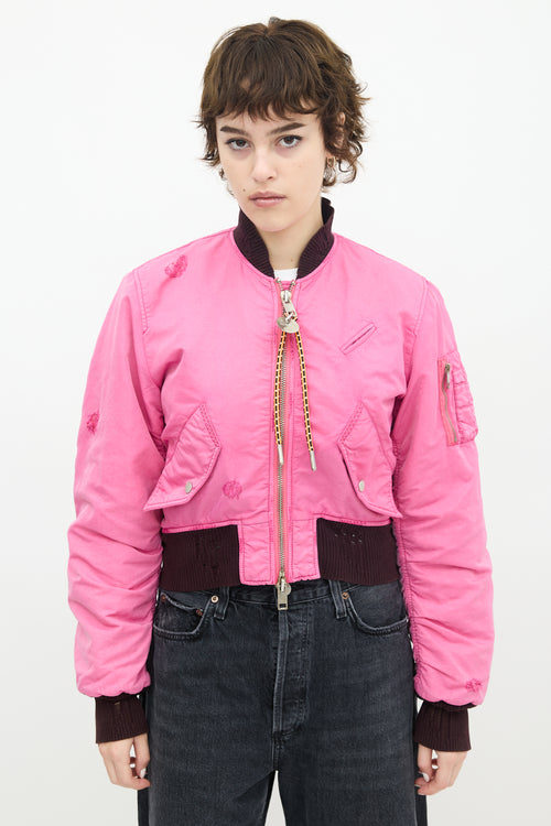 Diesel Pink Distressed Bomber Jacket