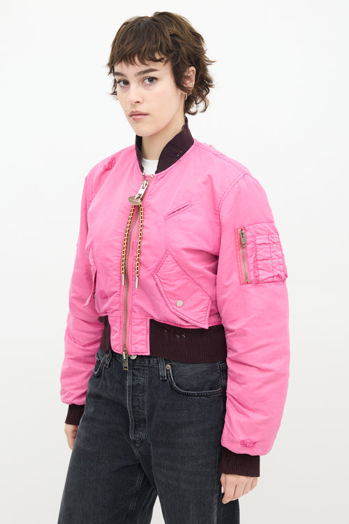 Diesel Pink Distressed Bomber Jacket