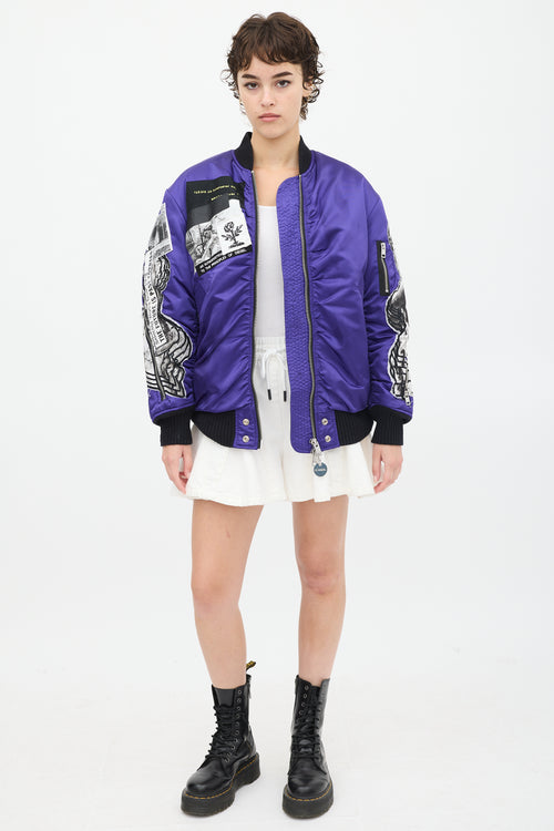 Diesel Purple & Multicolour Patchwork Distressed Bomber Jacket