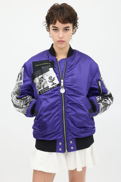 Diesel Purple & Multicolour Patchwork Distressed Bomber Jacket