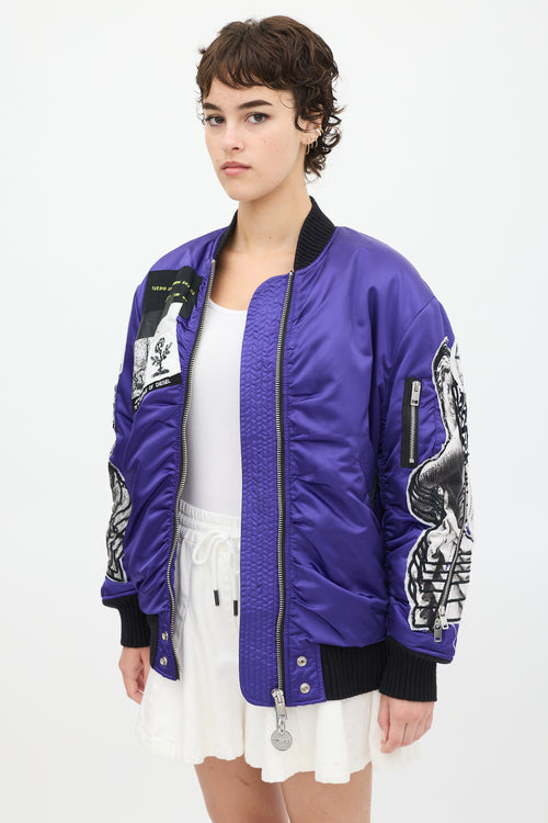 Diesel Purple & Multicolour Patchwork Distressed Bomber Jacket