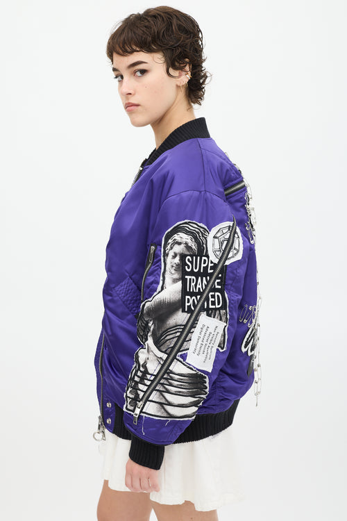 Diesel Purple & Multicolour Patchwork Distressed Bomber Jacket