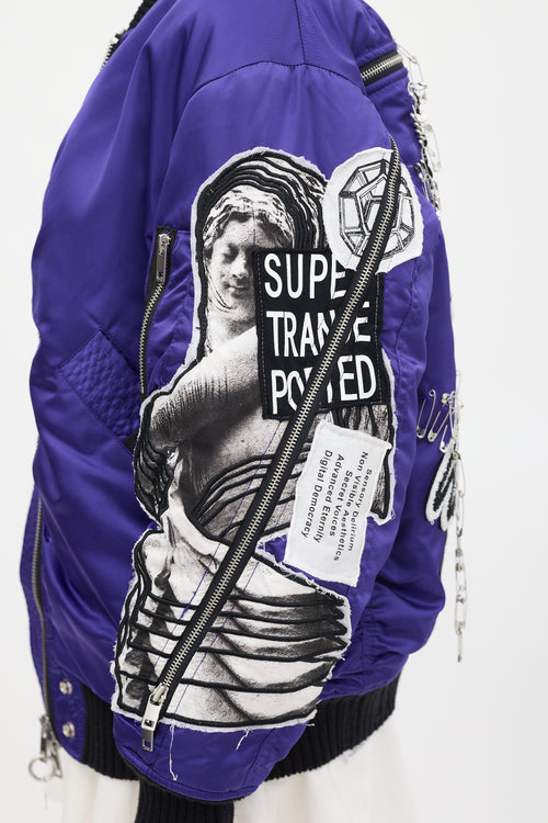 Diesel Purple & Multicolour Patchwork Distressed Bomber Jacket